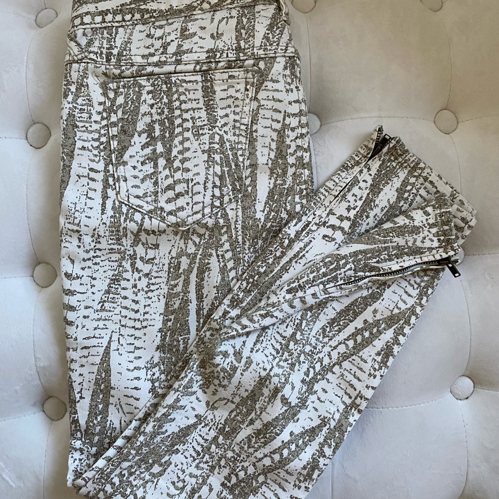 Free People Off White and Green Patterned Pants